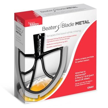 Imagem de New Metro Design Lâmina de substituição para batedeira, serve para batedeiras 5-Plus, 6, 7 e 8-Qt Bowl-Lift, cinza