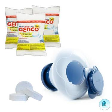 Imagem de Kit Clorador Flutuante Com 3 Pastilhas De Cloro Genco Para Água De Pis