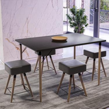 Imagem de Mesa de Jantar Madri Preto e 4 Bancos Rio Pés Natural Tecido Sintético