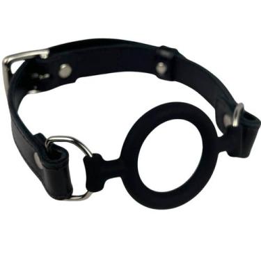 Imagem de Mordaça Couro Ball Gag Silicone Ajustável Argola Aro Regulável - Prett