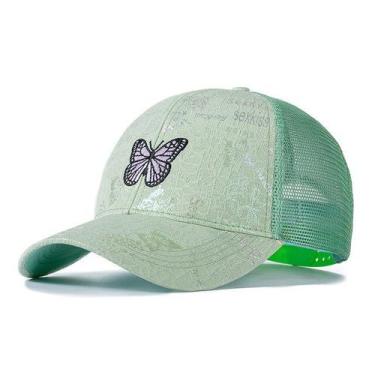 Imagem de Boné Feminino Estilo Caminhoneiro, Bordado Borboleta - ElaShopp