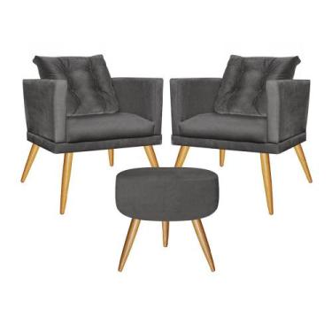 Imagem de Kit 02 Poltrona Com Almofada e Puff Lucia Confort Sala Recepção Escrit