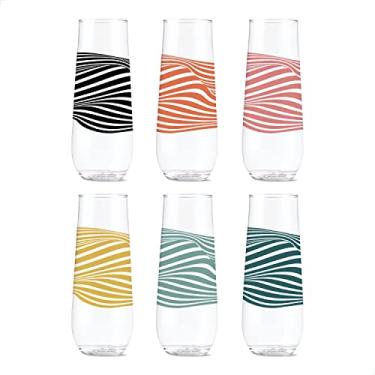 Imagem de TOSSWARE Pop 265 g Flauta Designer Series – Linhas 1, CONJUNTO DE 6, Qualidade Premium, Recicláveis, inquebráveis e Cristalinas Copos de champanhe impressos de plástico