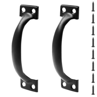 Imagem de Jiozermi Puxador de portão rústico de 12,7 cm, puxador de ferro com parafuso, puxadores de armário vintage de fazenda, puxadores de gaveta retrô para uso externo, garagem e gaveta, preto