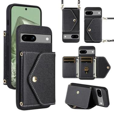 Imagem de Dibosom Capa carteira minimalista para Google Pixel 7A 5G 2023 com alça de ombro, 6 compartimentos para cartões, fina e fina, suporte para cartão de crédito de couro PU, acessórios para celular para