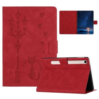 Imagem de Rosbtib Capa para Samsung Galaxy Tab S9 / S9 FE 2023, capa protetora para suporte com vários ângulos de visão, capa com 4 porta-cartões para Galaxy Tab S9 FE - Streetlight Cat Red