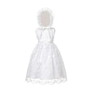 Imagem de Dressy Daisy Vestido de batismo branco cremoso com gorro de renda para bebês meninas tamanho 3 a 18 meses, Branco cremoso., 6 Months