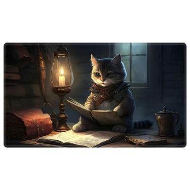 Imagem de EDGFRTOIO Playmat 24" x 14" Game Mats Tabletop Magic for MTG/TCG Cards, Trading Card Game Playing Stitched Play Mats Commander Deck Gaming Desk Mat Card Gameplay Mats, Cat and Dungeons