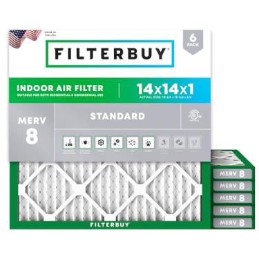 Imagem de Filterbuy Filtro de ar 14x14x1 MERV 8 Defesa contra poeira (pacote com 6), substituição de filtros de ar de forno AC HVAC plissado (tamanho real: 13.50 x 13.50 x 0.75 polegadas)