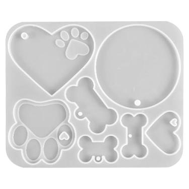 Imagem de VILLCASE Molde de resina para animais de estimação, moldes de silicone para etiqueta de cachorro, chaveiro em forma de gato, porta-chaves, etiqueta, epóxi, molde de fundição, joias artesanais