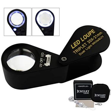 Imagem de 10 x Lupas de Lupa de Joias Lupa LED UV Luz UV 21 mm Acromática Lente Tripla Bolso de Vidro Óptico Joia de Ampliação de Joias, Carimbo Filatelista, Número de Moedas, 20x Magnification Power