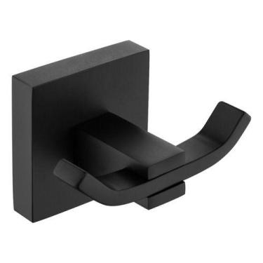 Imagem de Cabide Duplo Para Banheiro Quadrado Aço Inox Preto Fosco - Gowff