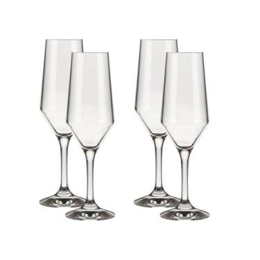 Imagem de Kit 4 Taças Champagne Cristal Buffet Vidro Liso 186 ml Nadir - Lua Mís