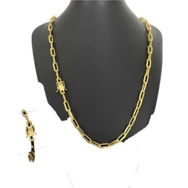 Imagem de Corrente + Pulseira Cadeado Alongado 7mm -Banhado a ouro 18k - ToJoia1