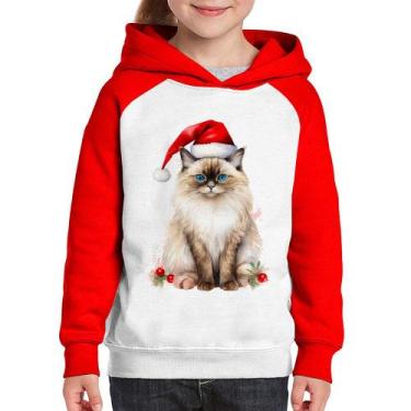 Imagem de Moletom Infantil Gato Natalino - Foca na Moda, Branco, Vermelho, 10