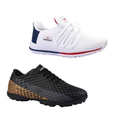 Imagem de Kit Chuteira Society E Tênis De Caminhada Runway Masculino, 42, Preto,