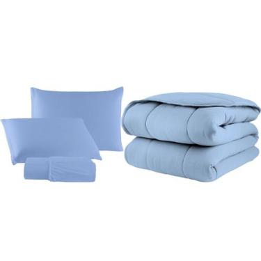 Imagem de Kit Edredom Casal King Malha 100% Algodão 04 Pçs Liso Dupla Face C/ Vi