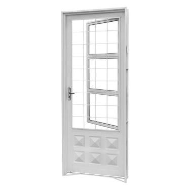 Imagem de Porta de Giro em Aço Branco 215x84x6 cm Grade Quadriculada Esquerda Id