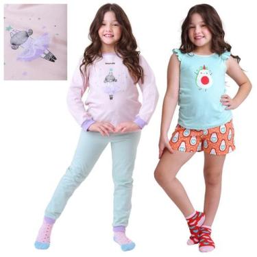 Imagem de  KIT PRONTO 2 Pijamas Infantis Menina 1 ao 10 anos 100% Algodão DETALH