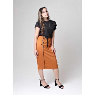 Imagem de Saia Midi Cor Caramelo  Kaltty, P, Caramelo