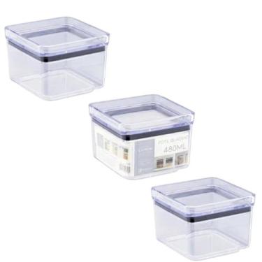 Imagem de Kit 3 Pote Hermético Quadrado Empilhável Paramount 480ml