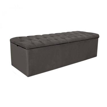Imagem de Baú Recamier Sapateira Calçadeira Queen Suede Cinza 158cm Estofada Capitone