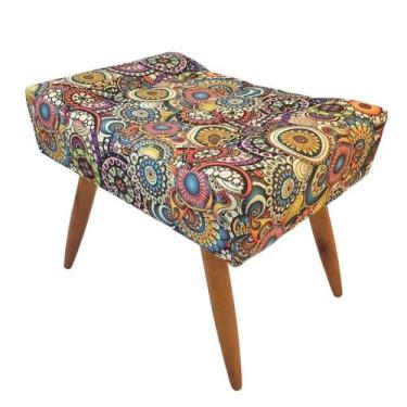 Imagem de Puff Decorativo Banqueta Retangular Pés de Madeira Palito Estampado - 