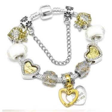 Imagem de Pulseira com Berloques de Prata e Pedras Amarelas 20 cm - JMH-Sets