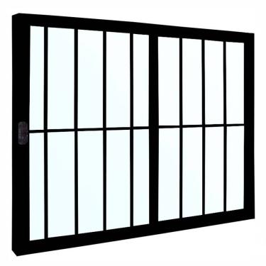 Imagem de Janela 2 folhas 1,00x1,00 com grade no alumínio preto