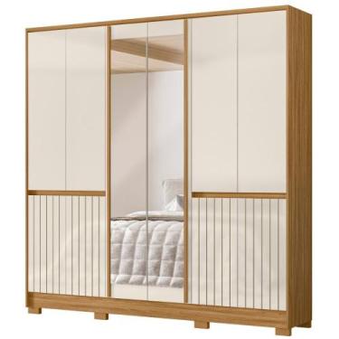 Imagem de Guarda Roupa Casal Alasca Com Espelho 10 Portas Freijó Off White Moval