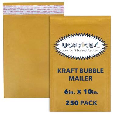 Imagem de UOFFICE Envelopes de bolhas Kraft para envio e envio de embalagens empresariais (250, nº 0-15 cm x 10"), envelopes acolchoados pequenos, envelopes de poliéster de papel Kraft, envelopes acolchoados