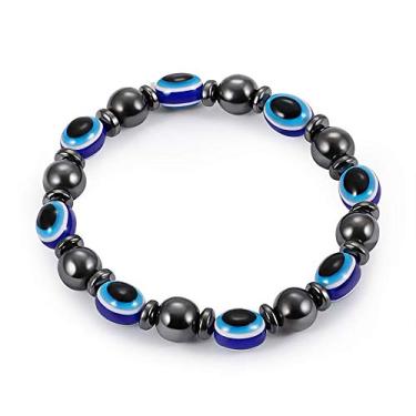 Imagem de Pulseira punk turca azul olho turco, pulseira de couro trançado folha de bordo joia étnica para mulheres e homens, One Size, liga metálica, Ágata