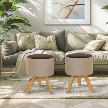 Imagem de Kit Conjunto 02 Puff Duna Redondo Pé Palito Banqueta Para os pés Decorativa Estofada(BEGE CLARO/MARROM CORINO)