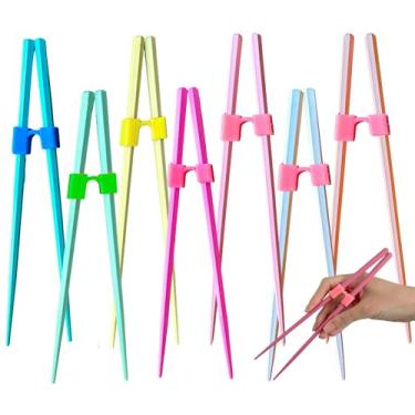 Imagem de Fejapa 10 Pares de Ajudantes de Pauzinhos Reutilizáveis, Adequados para Lava-Louças, Pauzinhos de Treinamento, Pauzinhos de Prática para Adultos, Iniciantes, Destros, Canhotos, Pau (Arco-Íris, Cor)