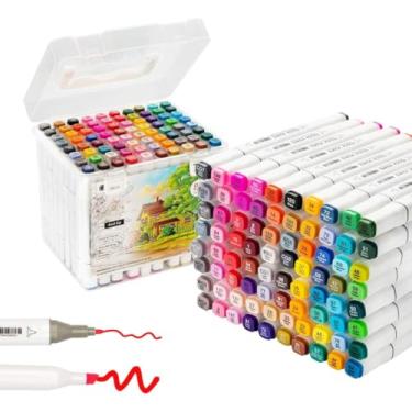 Imagem de Genérico Conjunto 80 Cores de Marcadores Brancos Pontas Duplas Finas e Chanfradas Com Estojo Branco, Para Adultos e Iniciantes, Canetas Marcadoras Permanentes à Base de Álcool para Colorir e Desenhar