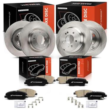 Imagem de A-Premium Rotores de freio a disco sólido dianteiro e traseiro + kit de pastilhas de cerâmica compatível com modelos selecionados da Hyundai - Genesis 2010-2011, conjunto de 12 peças