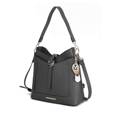 Imagem de MKF Collection Bolsa tiracolo feminina de couro vegano, bolsa carteiro, bolsa de ombro da Mia K, Cinza carvão