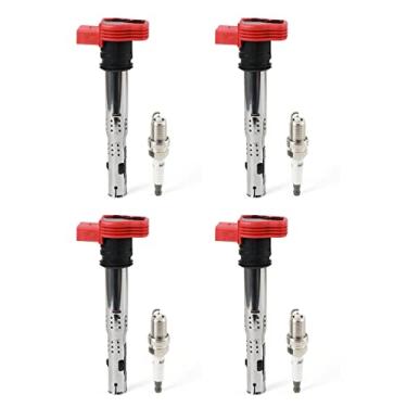 Imagem de DEEGOOLY 4Pcs Uf529 Bobinas de Ignição e Velas de Ignição de Irídio Compatíveis com 2014-2016 Au-Di Q7 S6 Go-Lf Je-Tta Cc Volk-Swagen Allroad e Quattro Eos Substituir Oe 06E905115E 06H905115B
