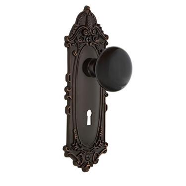 Imagem de Nostalgic Warehouse Placa vitoriana com puxador de porcelana preta, passagem - 6 cm, bronze atemporal