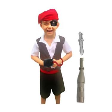 Imagem de Fantasia Infantil Pirata C Tapa Olho, Gancho, Faca E Luneta - SGB MODA