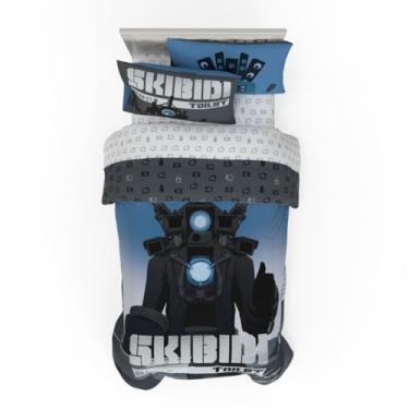 Imagem de Franco Jogo de cama Skibidi Toilet Gamer 4 peças, super macio, reversível, edredom e lençol, solteiro, (produto oficialmente licenciado)