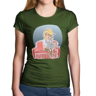 Imagem de Baby Look Algodão Home Office - Foca na Moda, Musgo, M