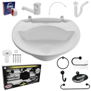 Imagem de Pia Lavatório Banheiro Plástico 4L Branca + Kit Banheiro - Astra