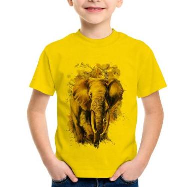 Imagem de Camiseta Infantil Elefante Watercolor - Foca na Moda, Amarelo, 4