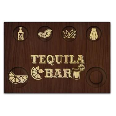 Imagem de BENECREAT Bandeja de servir copos de tequila Bar Word, suporte de vidro de madeira com borda de sal para bar, restaurante, festa, reunião de família, 19 x 29 cm