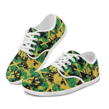 Imagem de GOSTONG Tênis de corrida masculino descalço leve, antiderrapante, largo, tênis de caminhada para uso ao ar livre, sola com zero queda, branca, tamanho 34-48, Estilo bandeira da Jamaica, 45