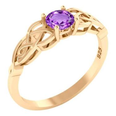 Imagem de Anel Solitário Celta Knot Prata 925 Dourada 18k - Ametista - Tudo Prat