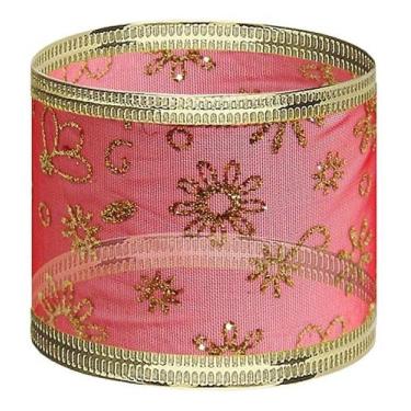 Imagem de Fita De Natal Aramada 5cmx10m Organza Glitter C/3 Rolos 30m - Fitas Re