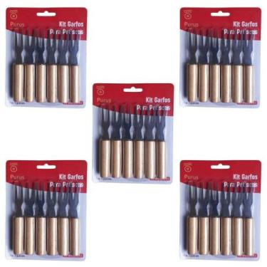 Imagem de Kit 30 Garfos Garfinhos P/Petisco Frios Em Inox Cabo Madeira - Purus U