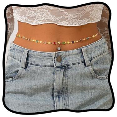 Imagem de Urieo Cinto de corrente de strass corrente de cristal colorido corrente de biquíni ajustável cinto de corrente de biquíni acessórios de joias corporais para mulheres, Length is 45.27in, Strass, Strass